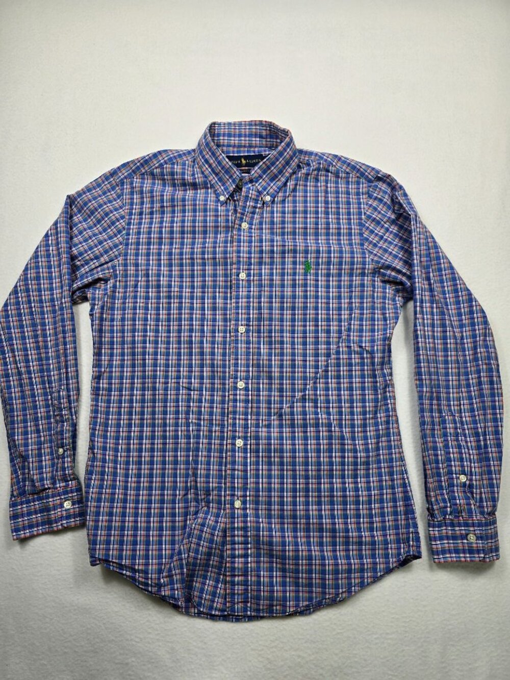 Ralph Lauren Men M Slim Fit Blue Plaid Long Sleeve Button-Down Shirt 100% Cotton